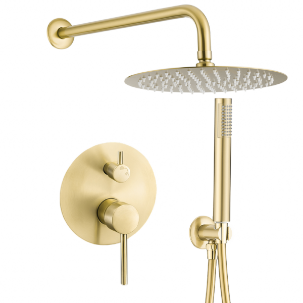 Ducha empotrada monomando pared redonda dorado cepillado serie jucar