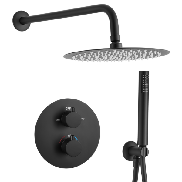 Ducha empotrada termostática pared redonda negro mate Serie Jucar