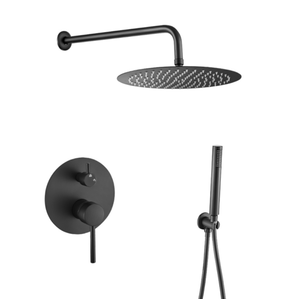 Ducha empotrada monomando pared redonda negro mate serie jucar