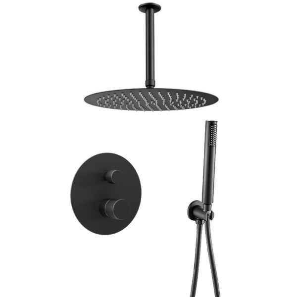 Ducha empotrada monomando techo redonda maneta luxury negro mate serie Besaya