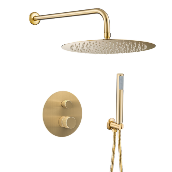 Ducha empotrada monomando pared oro mate cepillado redonda maneta luxury serie Besaya