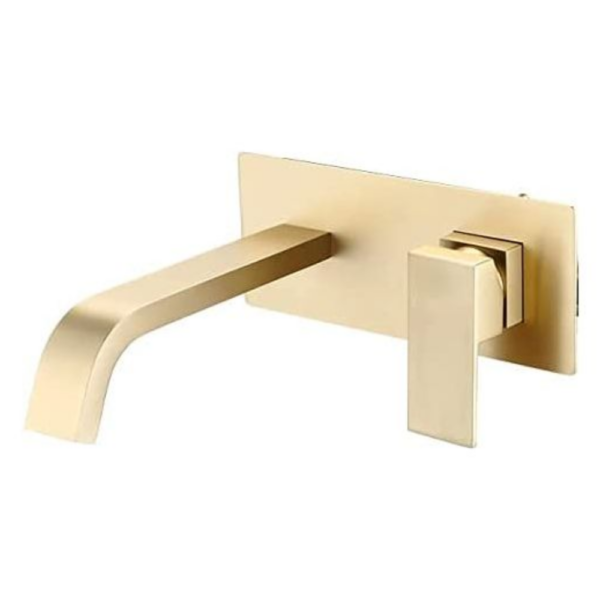 Grifo de lavabo empotrado cuadrado caño curvo dorado cepillado serie Niagara