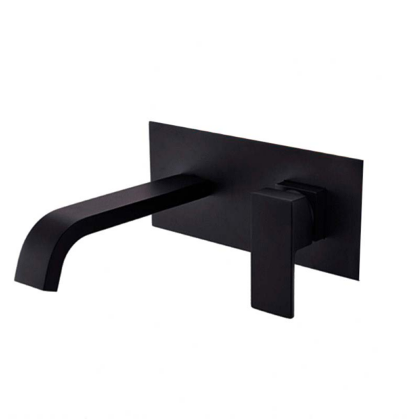 Grifo de lavabo empotrado cuadrado caño curvo negro mate serie Niagara