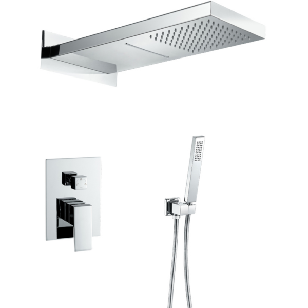 Ducha empotrada monomando cuadrada cascada y lluvia cromado serie Niagara
