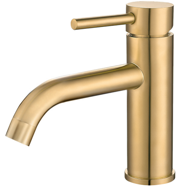 Grifo de lavabo monomando redondo oro mate cepillado Serie Jabalón con protección PVD