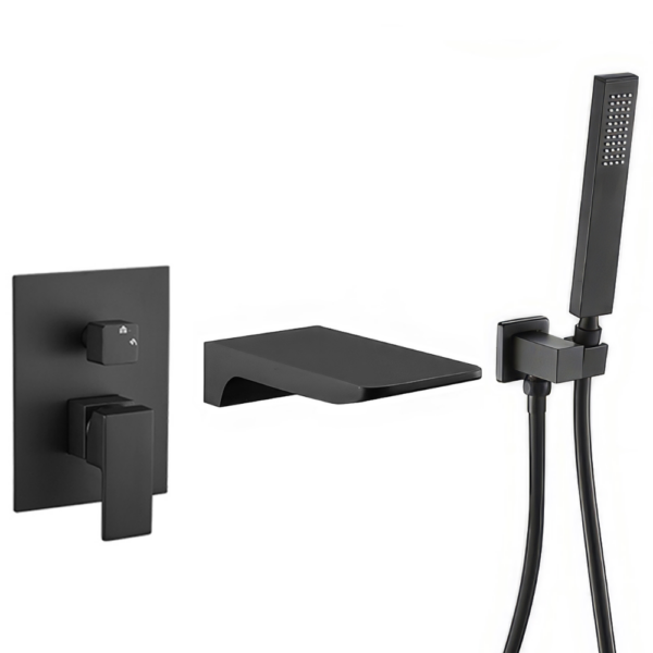 Grifo cuadrado empotrado monomando para bañera con cascada cromado serie Tajo