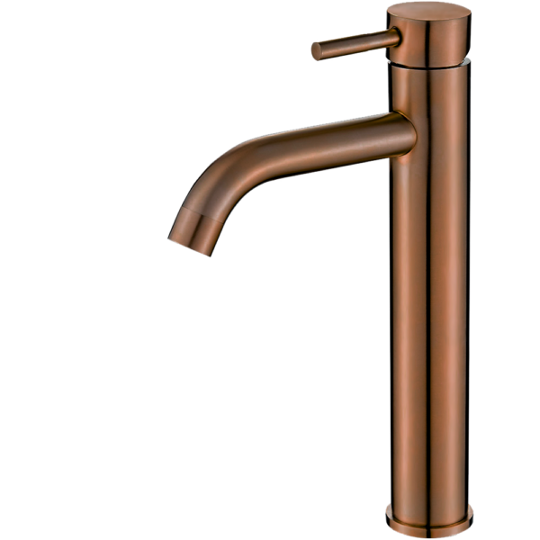 Grifo de lavabo alto pica monomando redondo oro rosa cepillado serie Jabalon