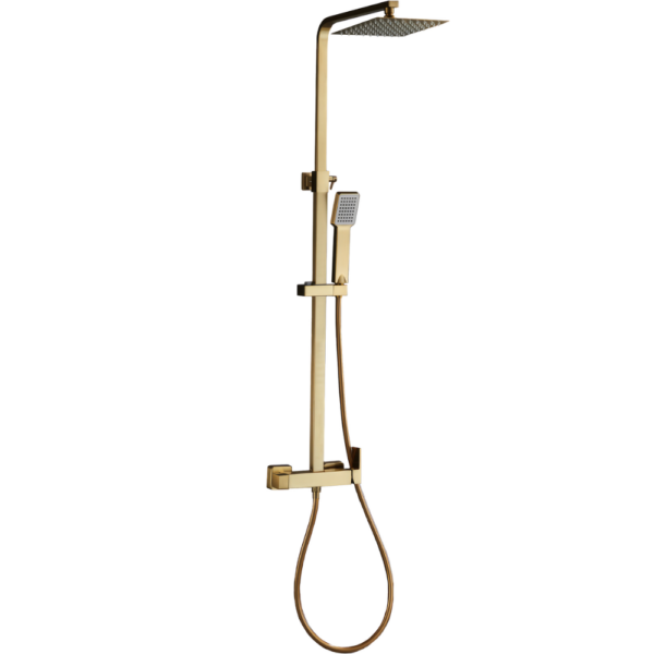 Barra de ducha monomando cuadrada dorado cepillado serie Segura