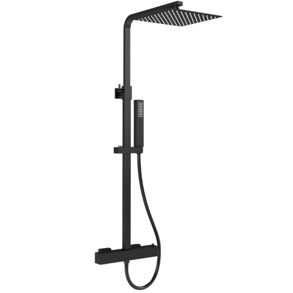 Barra de ducha termostática cuadrada negro mate Serie Segura