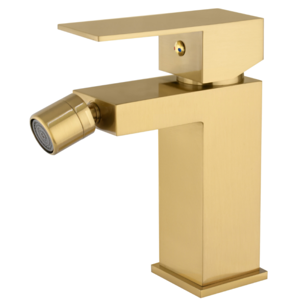 Grifo bidet monomando cuadrado dorado cepillado serie Segura.