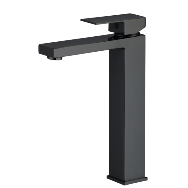 Grifo de lavabo alto pica monomando cuadrada negro mate serie Segura.