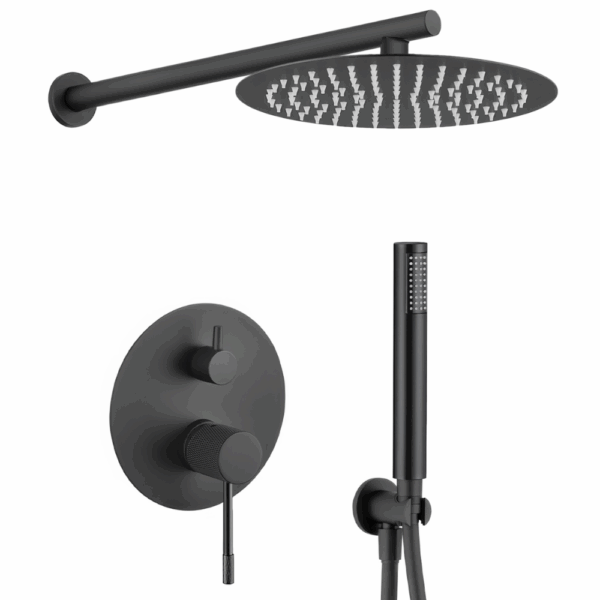 Ducha empotrada monomando pared redonda acabado maneta luxury negro mate serie Torina