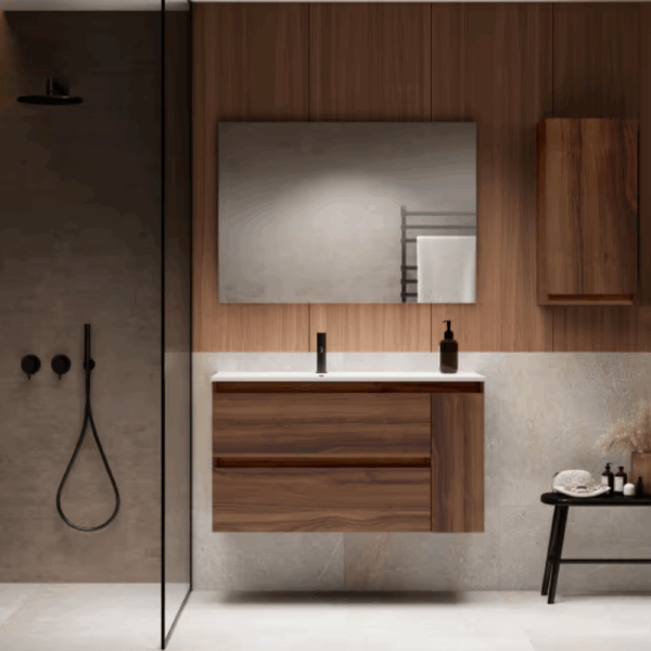 Conjunto mueble de baño Box dos cajones, una puerta , lavabo Flat +espejo Sevilla.