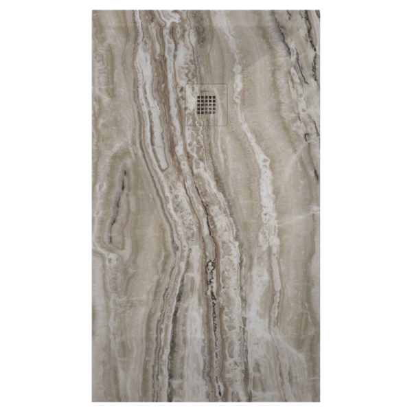 Plato de ducha Duplach Stone 3d acabado travertino marrón.