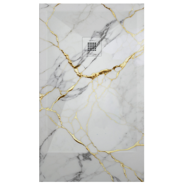 Plato de ducha Duplach Stone 3d acabado Mármol Blanco Oro.